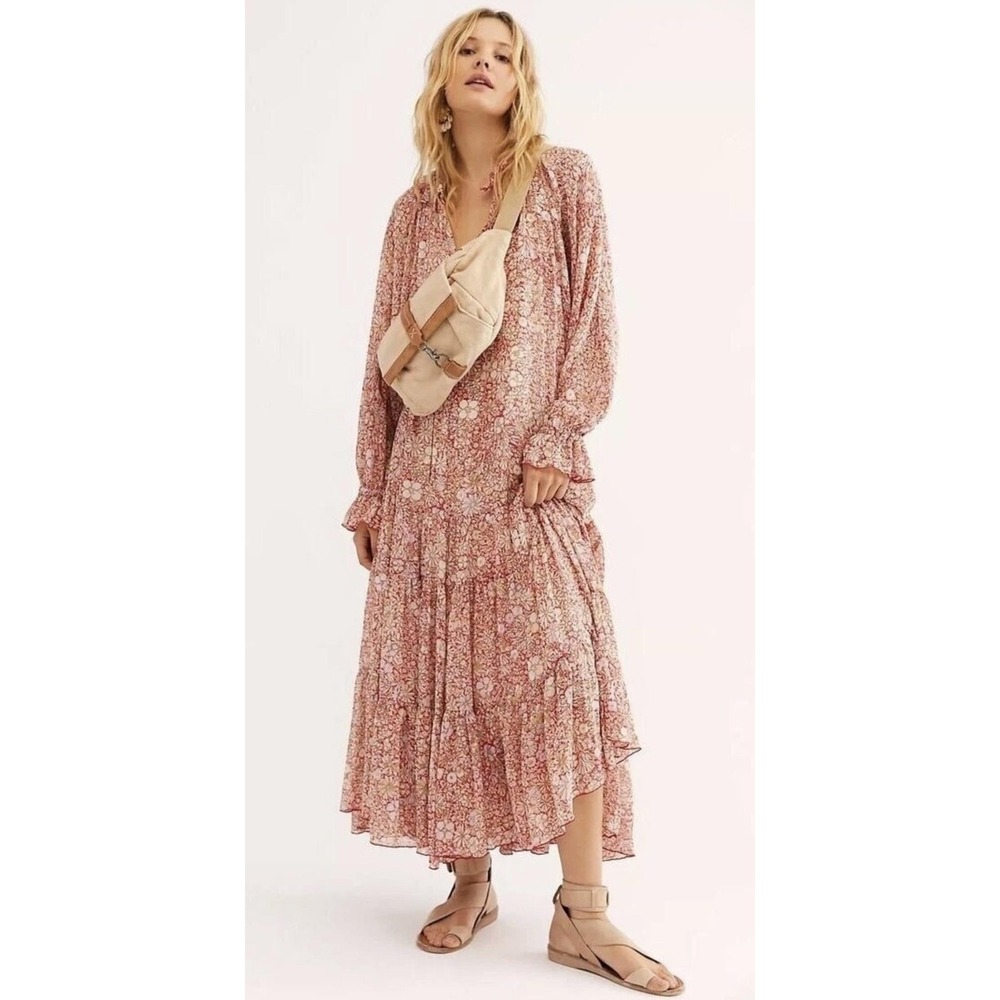 Free People Feeling Maxi Dress Womens Small Floral Boho Ruffle Tiered Oversized - Picture 2 of 15